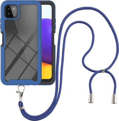Produktbild von Samsung Galaxy A22 5G Handykette Hülle, Transparente TPU Bumper Ganzkörper Schutzhülle mit Kordel zum Umhängen Necklace Schlüsselband für Samsung A22 5G Blau