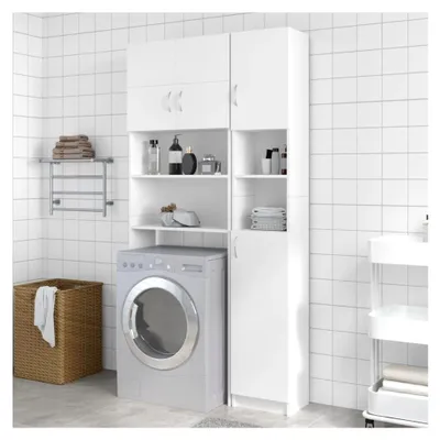 Produktbild von Badezimmerschrank Waschküche Regal Badezimmer Schrank Badschrank Badmöbel Hochschrank Weiß 32×25,5×190 cm