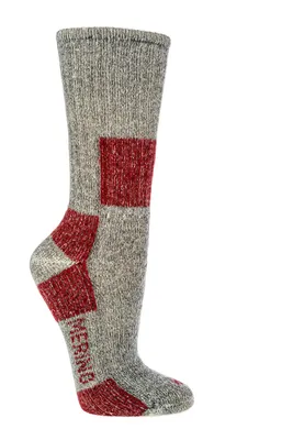 Produktbild von Merino Trekkingsocken Wandersocken 85% Wolle Grau Rot Gr. 39-42 1 Paar