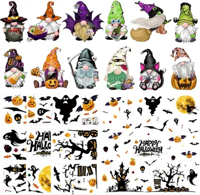 Obrázok produktu pre 9 kusov nálepiek na okná s motívom Halloween, dekorácie na Halloween, strašidelné nálepky na okná