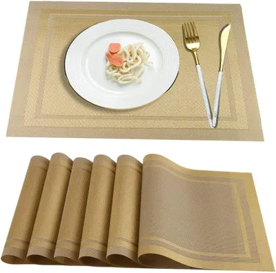 Produktbild von Set 6er Platzset Tisch Platzdeckchen Abwaschbar Abgrifffeste Hitzebeständig Tischset for Küche, Zuhause, Restaurant, Speisetisch Khaki