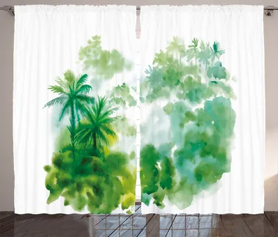 Produktbild von ABAKUHAUS Grün Rustikaler Vorhang, Aquarell Wald Bild, Wohnzimmer Universalband Gardinen mit Schlaufen und Haken, 280 x 260 cm, Hellgrün und Weiß