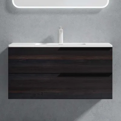 Immagine prodotto di doporro Mobile Bagno Sospeso 90cm Grigio Antracite con Lavabo Incluso Set di Mobili da Bagno 90x48x47cm con 2 Cassetti Soft Close e Lavabo Bianco in Resina Minerale Seria Paestum