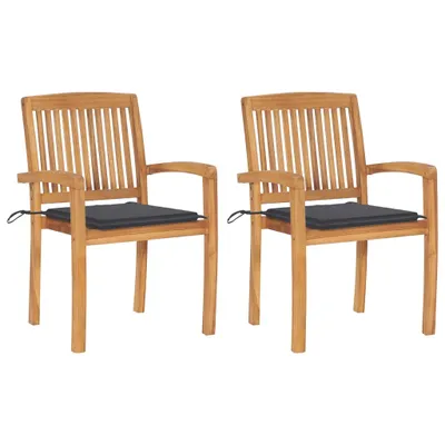 Produktbild von Gartenstühle 2 Stk. mit Anthrazit Kissen Massivholz Teak