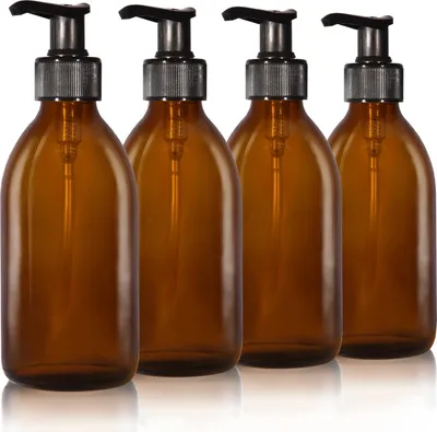 Image de 4 flacons distributeurs de savon de 250 ml, verre brun, noir