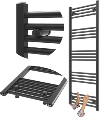 Obrázek produktu pro Granitan – koupelnový radiátor – sušák na ručníky – 60 × 140 cm – černý – ohřívač ručníků – BRENO