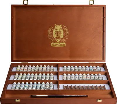 Produktbild von Schmincke Horadam Holzkasten - 50 x 5ml Supergranulation mit Pinsel - 74 661 097