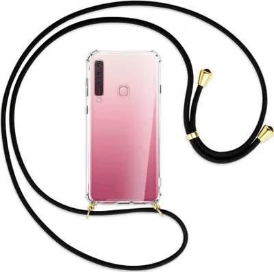 Produktbild von Handykette Backcover-Schutzhülle mit Band (Metall goldfarben) für Samsung Galaxy A9 2018 - schwarz
