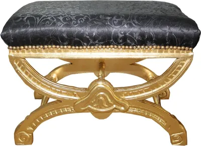 Produktbild von Casa Padrino Barock Sitzhocker / Kreuzhocker Schwarz Muster / Gold