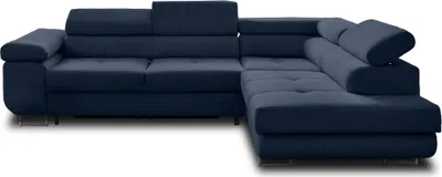 Image de Best Mobilier Zaria - canapé d'angle droit - convertible avec coffre et têtières réglables - 5 places - en velours côtelé , Bleu
