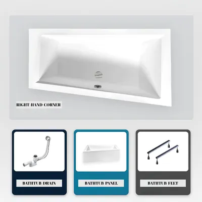 Produktbild von Asymmetrische Badewanne - 160 x 90 cm - Rechts - mit Verkleidung - mit Füßen - Ablaufgarnitur Chrom - INTIMA