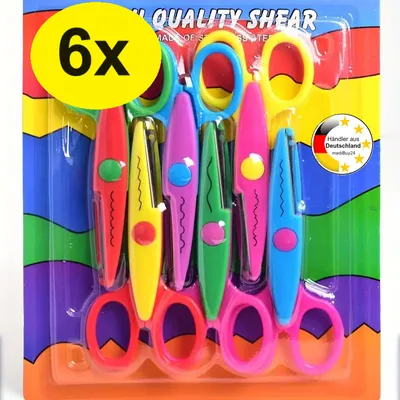 Produktbild von 6 Kinderschere Bastelscheren im Set Zick-Zack Schere Motivschere Hobby basteln Papier Deko Sicherheitsschere