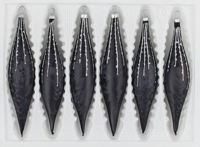 Produktbild von 6 tlg. Glas-Zapfen Set in "Ice Schwarz Silber" Regen