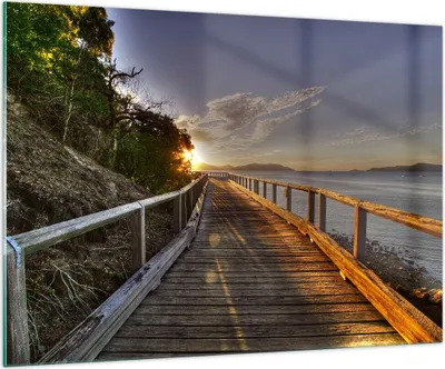 Produktbild von Bilder auf glas - Fußgängerbrücke Himmel Wasser - 100x70cm - Glasbilder - Wandbilder - Kunstdruck - zum Aufhängen bereit - Wanddekoration aus Glas - Glas Bilder - Wandbild auf Glas - GAA100x70-0125