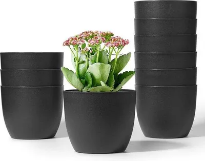 Obrázok produktu pre Sada okrúhlych 12 cm čiernych plastových kvetináčov