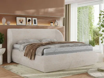 Produktbild von MKS MEBLE Polsterbett mit Bettkasten CAELA CLASSIC Bett mit Stauraum und Gasdruckfeder Doppelbett Multipocket Matratze ELORI LUX 140x200 Beige Cord