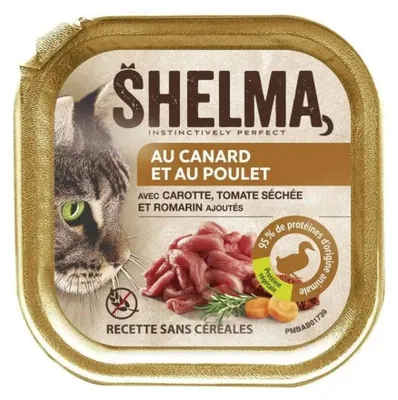 Obrázok produktu pre SHELMA Paštéta z kačacieho a kuracieho mäsa - mokrá krmivo pre mačky - 100 g
