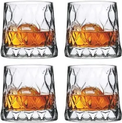 Produktbild von Pasabahce 4er-Set Leafy Old Fashioned Special Design Premium Whiskyglas mit schwerem Boden, 300 ml