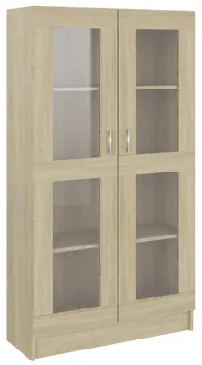Immagine prodotto di Mobiletto espositivo/libreria con ante in vetro, finitura "Sonoma", dimensioni 82,5 x 30,5 x 150 cm, realizzato in legno composito