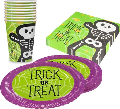 Produktbild von Halloween Skelett 36-teiliges Party-Set mit Tellern Bechern Servietten Deko