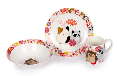 Obrázek produktu pro Snídaňová sada Squishmallows - šálek, miska a talíř s roztomilými motivy - dětské nádobí v oblíbeném designu - dárek pro fanoušky a sběratele