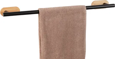 Produktbild von WENKO Turbo-Loc® Badetuchstange Uno Orea Bamboo, Befestigung ohne bohren, Schwarz, Edelstahl rostfrei, Bambus