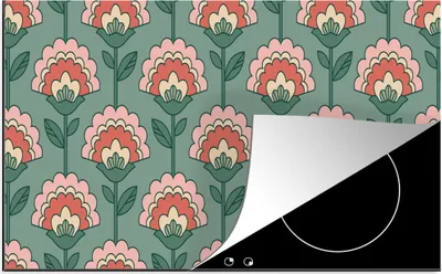 Produktbild von KitchenYeah© Herdabdeckplatte Blumen - Retro - Muster , 89x51cm, Küche Deko, Glaskeramikkochfeld Herdabdeckung, Abdeckplatte fùr Kochfeld