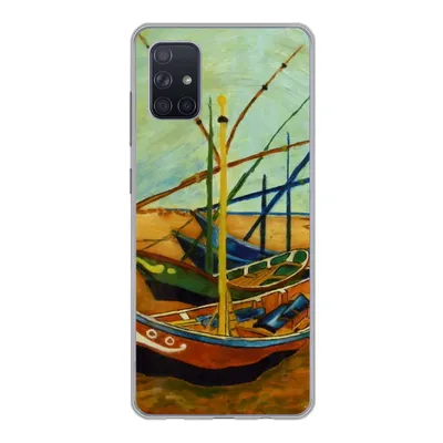 Produktbild von MuchoWow® Handyhülle Schutzhülle Hülle für Samsung Galaxy A71 Fischerboote am Strand - Vincent van Gogh Silikon Softcase Handy Hülle - Kartenbesitzer