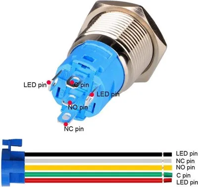 Zdjęcie produktu dla Przełącznik wodoodporny 12 V–24 V, 5 A, z diodą LED, 19 mm, niebiesko-biały, z blokadą, IP67