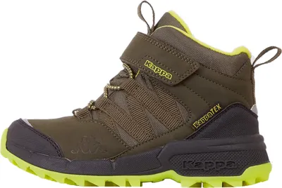 A single green and yellow Kappa winter boot for boys, shown from the side against a white background.
