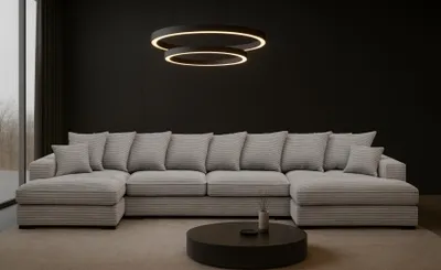 Zdjęcie produktu dla Sofa w kształcie U GABON narożnik z funkcją spania tkanina Zoom szary