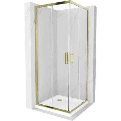 Obrázek produktu pro Mexen Rio čtvercový sprchový kout 80 x 80 cm, Průhledné, Zlatá + sprchová vanička Flat, Bílá - 860-080-080-50-00-4010G