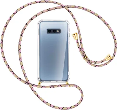 Produktbild von Handykette Backcover-Schutzhülle mit Band (Metall goldfarben) für Samsung Galaxy S10e - rosa Karo