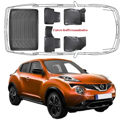 Produktbild von 3D Auto Fußmatten & Untere Kofferraumwanne Set Kompatibel mit Nissan Juke 1.Gen 2016-2019
