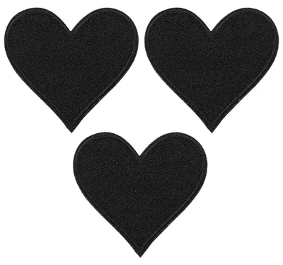 Herzförmige Aufbügelpatches, 3 Stück, Schwarz, 70x66 mm