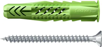 Produktbild von Fischer 524807, Schrauben- & Dübelsatz, Autoklaven-Porenbeton, Mauerziegel, Beton, Gipsblock, Gipsfaserplatten, Gipskarton, Nylon, Grün, 8 mm, 50 mm