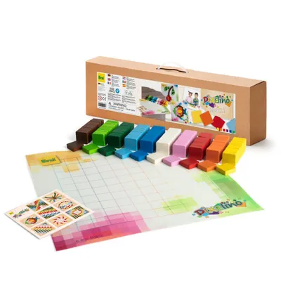 Produktbild von Erzi Pixelino Maxi Holzbausteine 100 Stück, pädagogisch, Bausteine 3x3cm, Spielmatte 40x40cm