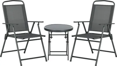 Produktbild von Outsunny Bistro-Set 3-teilig aus Metall Wetterfest Gartenmöbel Set mit Glastisch