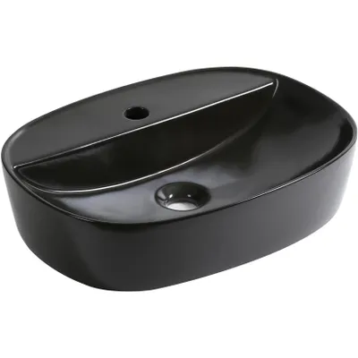 Produktbild von Kerra Keramik Waschbecken KR-860 schwarz halbmatt ovales mit Ablage