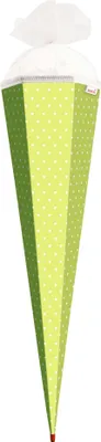 Produktbild von Bastel-Schultüte groß hellgrün - weiße Herzen 85 cm - 6-eckig Rot(h)-Spitze und Tüllverschluss weiss