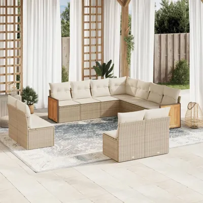 Produktbild von Design 11-tlg. Garten-Sofagarnitur mit Kissen Beige Poly Rattan, Gartenmöbel-Sets 2024 Neu