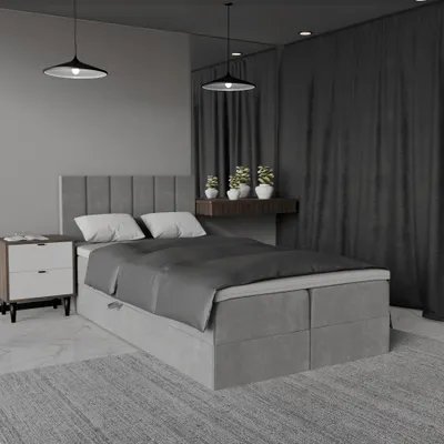 Produktbild von QLA Möbel Boxspringbett Bergamo 120x200  mit 2 Bettkästen, Doppelbett mit Matratze und Topper, Polsterbett, Bett. Farbe Grau