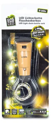 Lichterkette mit Korken, 8 LED, warmweiß, 0,4 m, inkl. Batterien