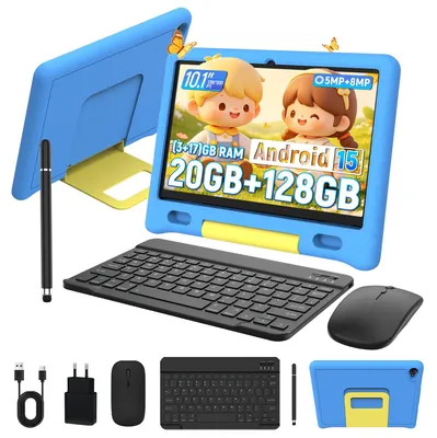 Obrázok produktu pre Tablet Kinder, 10,1 palca, 128 GB, 20(3+17) GB RAM, Android 15, s klávesnicou, myšou a stylusom
