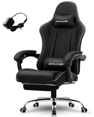 Immagine prodotto di Sedia da gaming - GT800A - Ergonomica - Cuscino lombare con funzione massaggio USB - Poggiapiedi reclinabile - Girevole - Tessuto nero