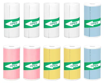 Produktbild von Thermopapier Thermorollen Thermo-Sticker - Selbstklebend - 57 x 25 mm - 10 Rollen - Bunt und Weiß