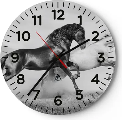 Produktbild von Wanduhr - Rund - Glasuhr - Pferde Tiere Galopp Wiese - 40x40cm - Schleichendes Uhrwerk - Lautlos - zum Aufhängen bereit - Dekoration Modern - Wanddekoration aus Glas - C4AR40x40-2683