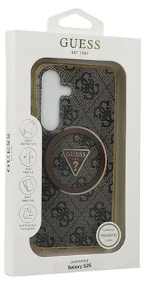Produktbild von GUESS Tasche passend für SAMSUNG S25 GUHMS25SHG4PRTGW (Magnetic IML Metal Glitter 4G Circle Triangle) braun