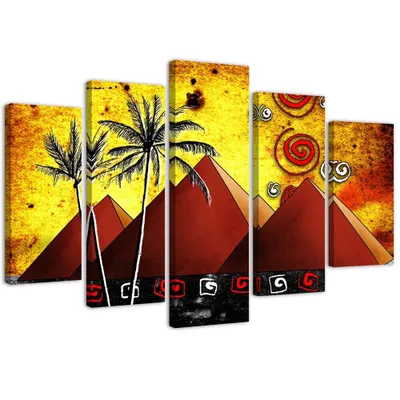 Produktbild von 5-teiliges leinwandbild ägyptische pyramiden 150x100 cm Feeby rot wandbild bereit zum aufhängen