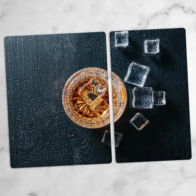 Produktbild von Glas-Herdabdeckplatten Glaskeramikkochfeld-Abdeckung Spritzschutz Schneidebrett Zweiteilige Glas 70x52 cm Whiskey